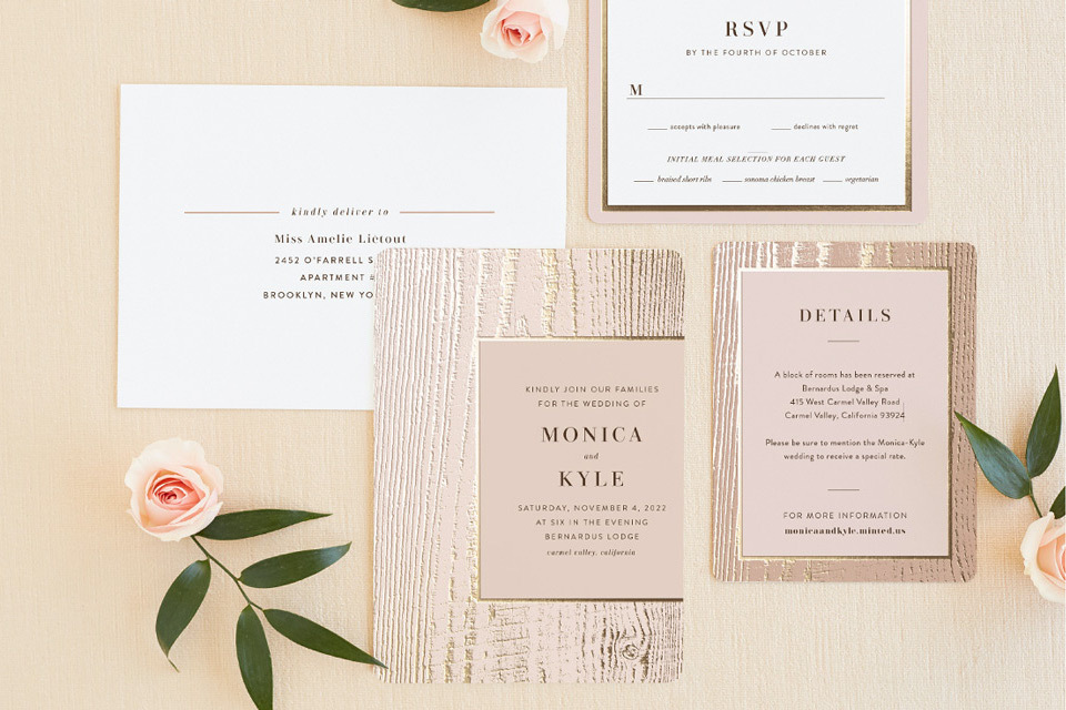 Woodgrain Wedding Invitations for a Barn Wedding by Minted