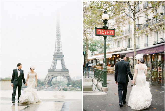 A destination wedding in Paris, with the Eiffel Tower in the background