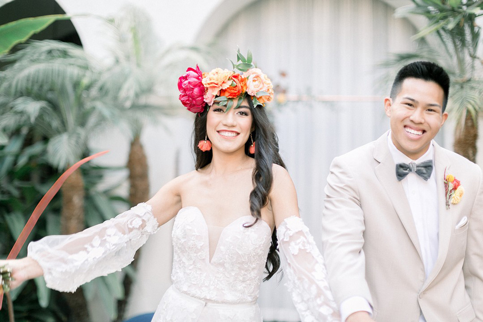 How to create your wedding timeline | Happy newlyweds smiling at their outdoor ceremony